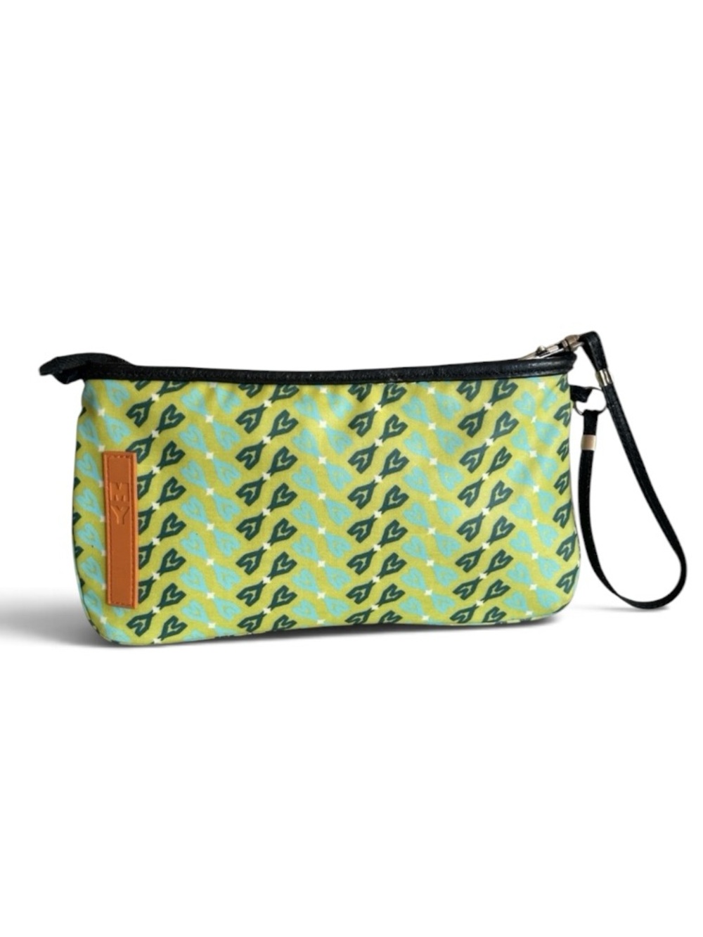 Michele & Yvette MY Oilcloth Wristlet in Laminated Green Fabric